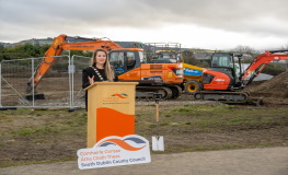 Mayor of South Dublin County Council, Cllr. Emma Murphy officially performs the sod turning for the new BMX Pumptrack at Dodder Valley Park, Mount Carmel. sumamry image