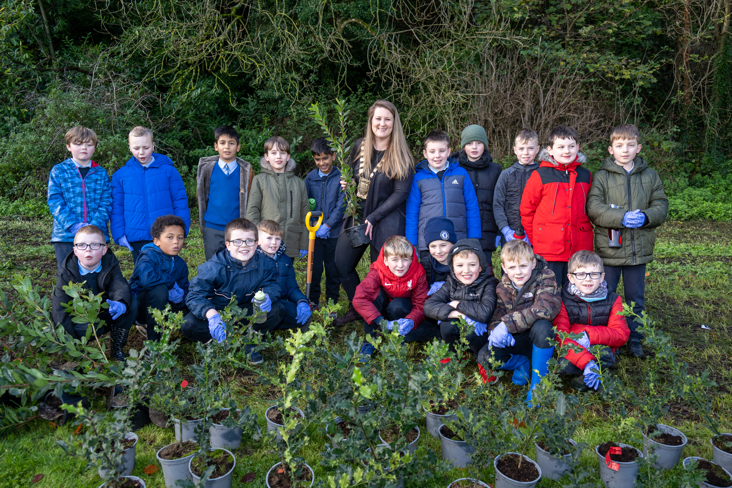 Launch Image of Mini Woodlands, Mayor of South Dublin Emma Murphy with local schoolchildren