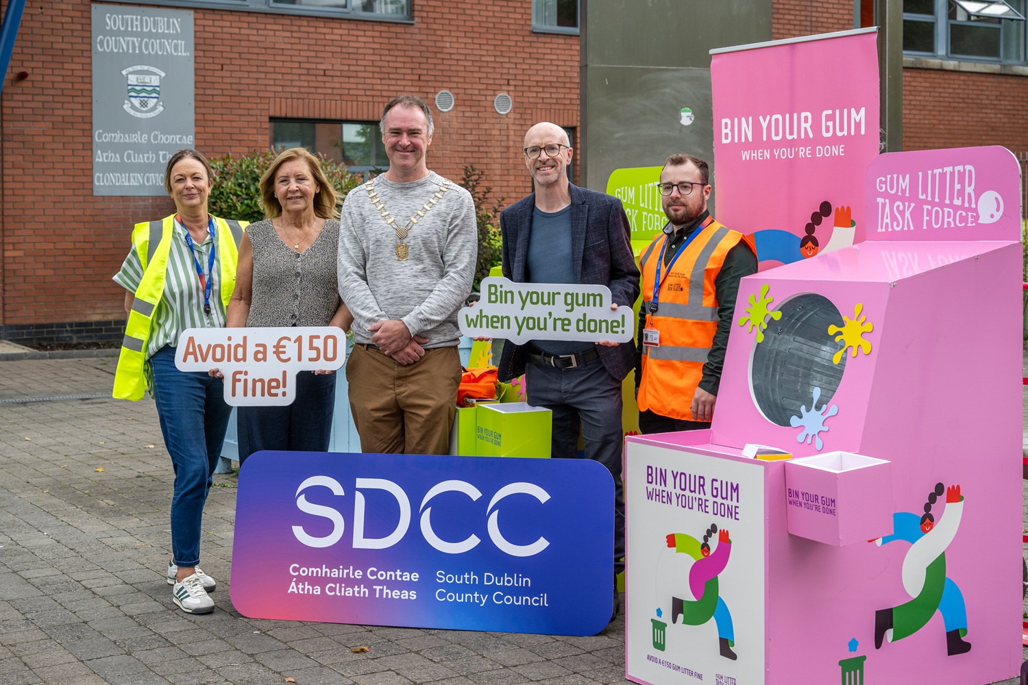 Deputy Mayor of SDCC Cllr Trevor Gilligan with Cllr Shirley O'Hara, Cllr Eoin O'Broin, Nessa Watkins (SDCC Environmental Awareness) and Simon Crowley at the launch of the Litter Gum Task Force at the SDCC Civic Offices in Clondalkin
