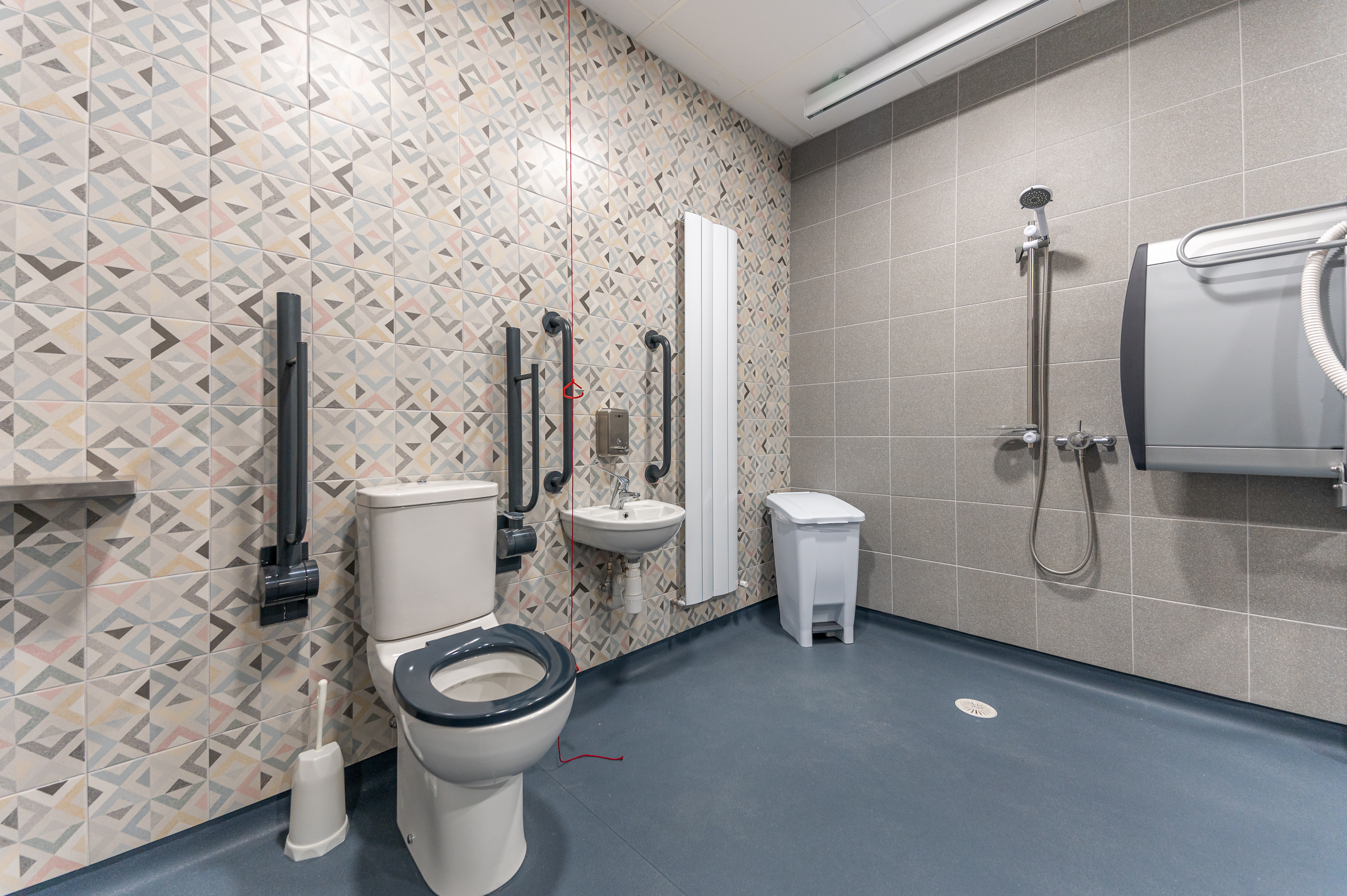 Picture of peninsular toilet, and sink in changing places toilet facility