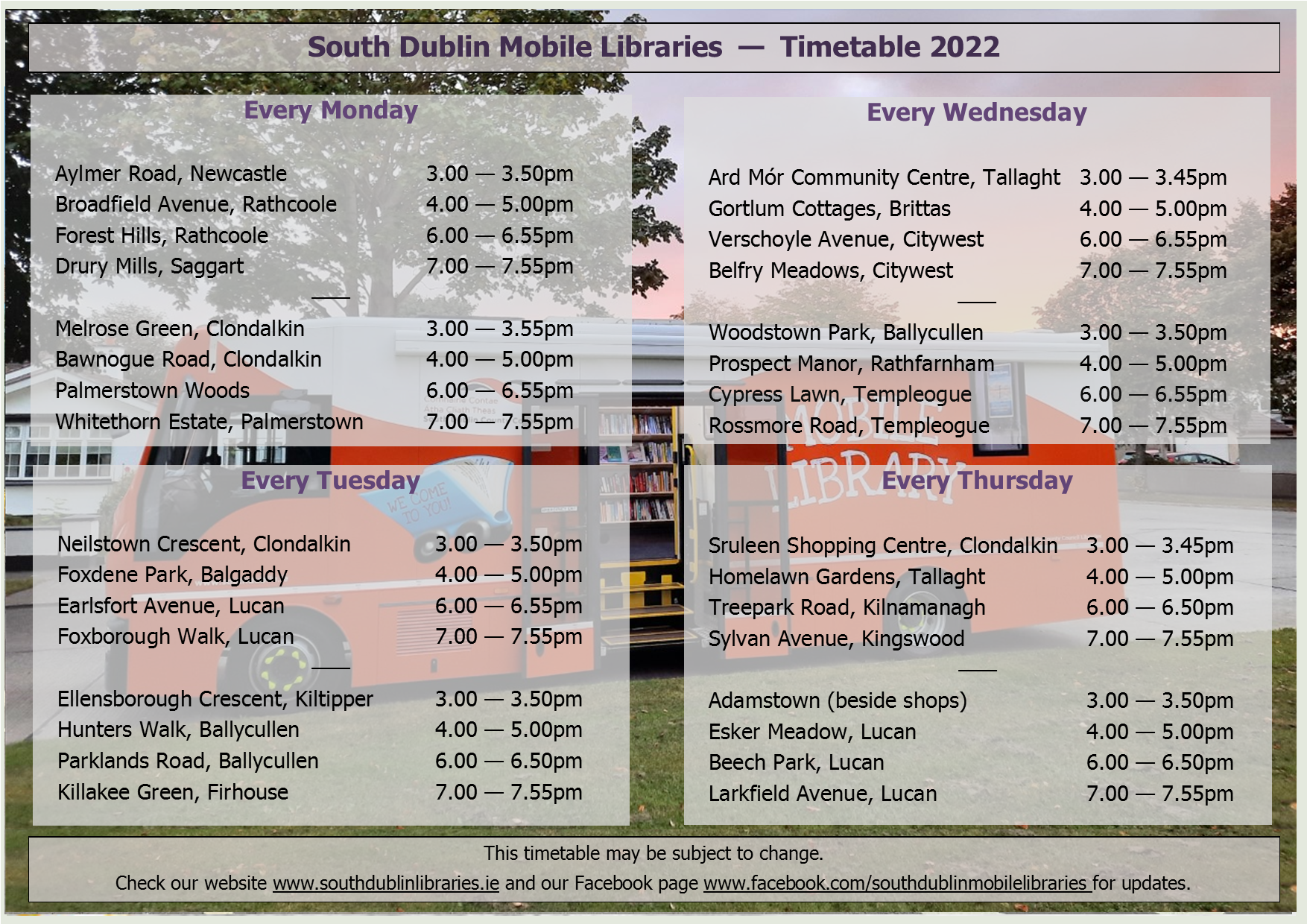 Mobiles timetable 2022